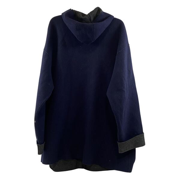 Lauren Ralph Lauren Hooded Wool Coat Navy M Gold Turn Lock Buttons Y2K Vintage - Picture 3 of 4